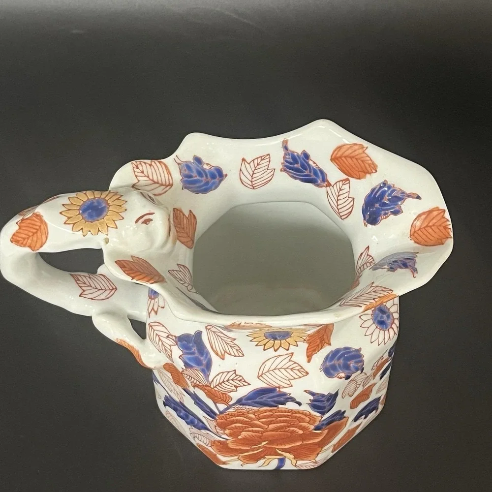 Victoria Ironstone Floral Pitcher Imari Style Hexagonal Monkey Handle Jug